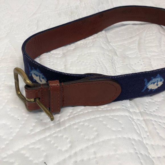 Smathers & Branson hand stitched needlepoint belt, fish print, EUC - Picture 8 of 8
